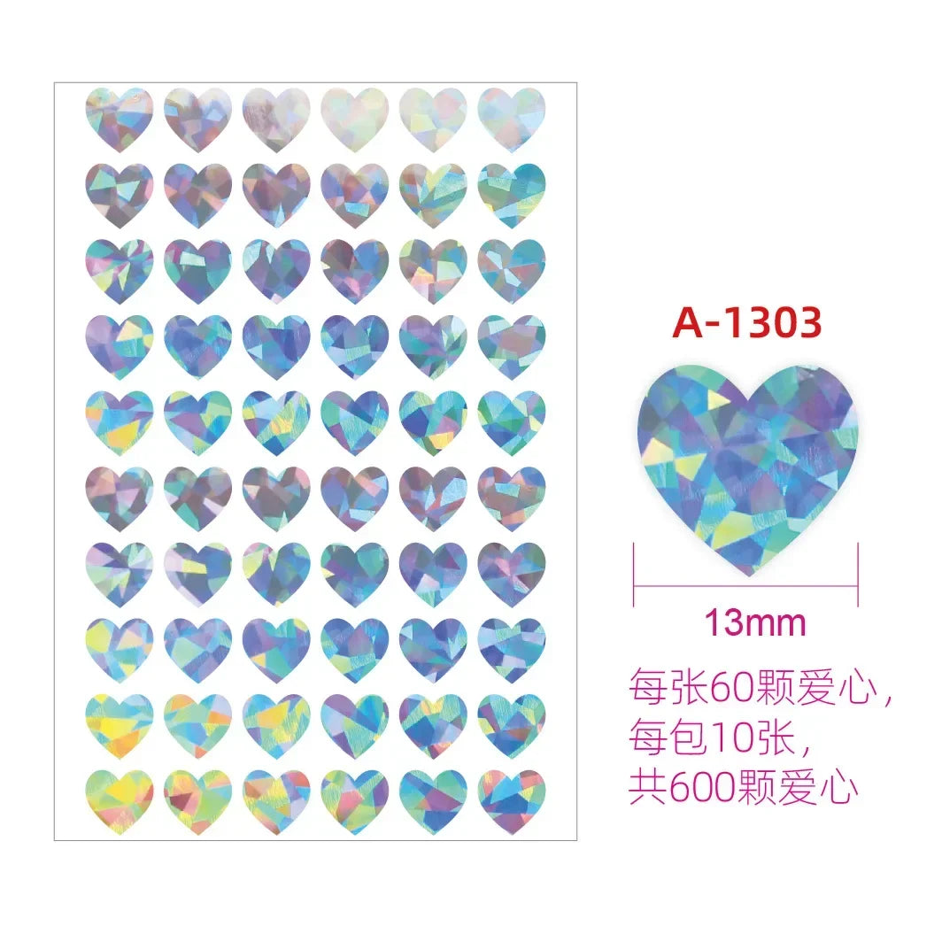 10 Sheets Glitter Heart Stickers | Mini Heart Stickers for DIY Decor