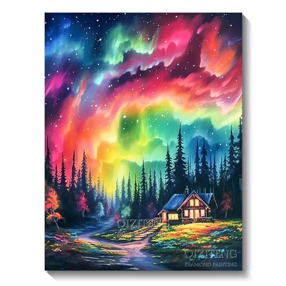 5D Diamond Painting Kit - Aurora Landscape Mosaic, Full Round Drill for DIY Home Decor