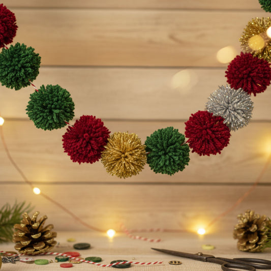 No-Knit Pom Pom Garland – Easy DIY Holiday Garland Craft (Beginner Friendly) | Darn Good Yarn