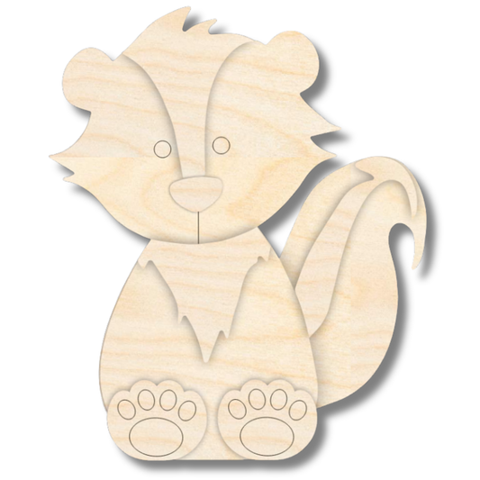 Unfinished Wood Layered and Etched Skunk Shelf Sitter | 6" Tall | 1/4" Wood | Wood Craft DIY