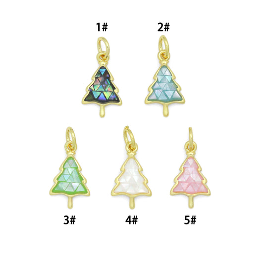 Abalone Mother of Pearl Cedar Tree Charm Pendant, Tree Charm, Sku#WL29