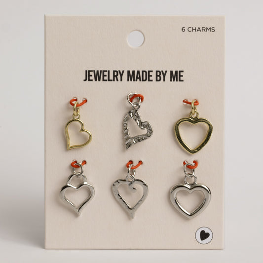 Open Heart Charm Kit Set of 6 Mixed Metal Heart Charms for DIY Jewelry