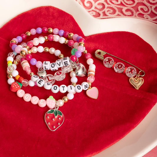 Short & Sweet Pink Letter and Red Strawberry Charm Mini Pink DIY Bead Jar