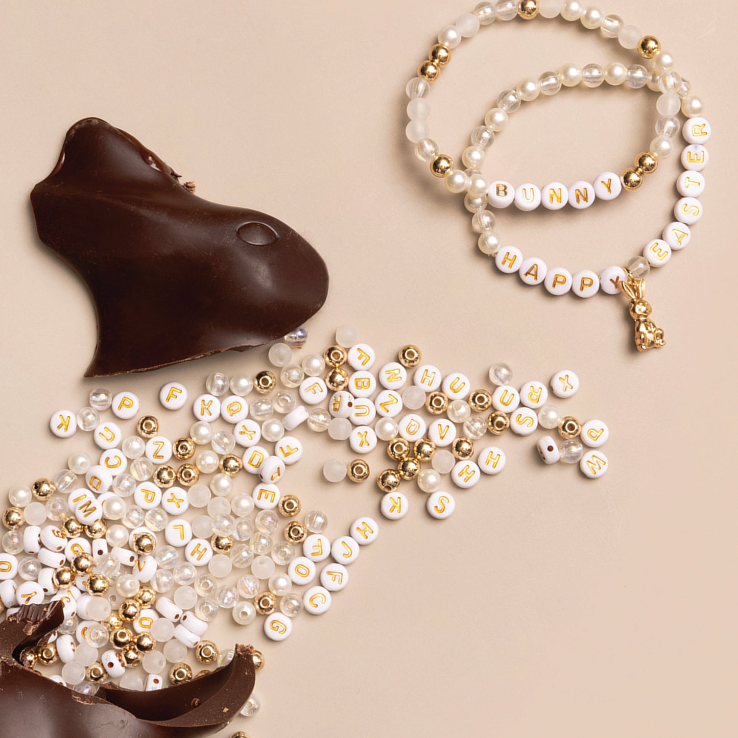 Gold Bunny Charm Easter Bunny Metallic Gold and Pearl DIY Jar