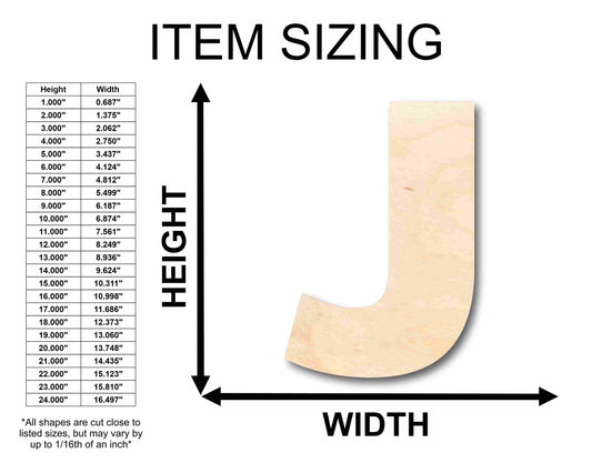 Unfinished Wood Block Letter J - Craft - up to 46" DIY