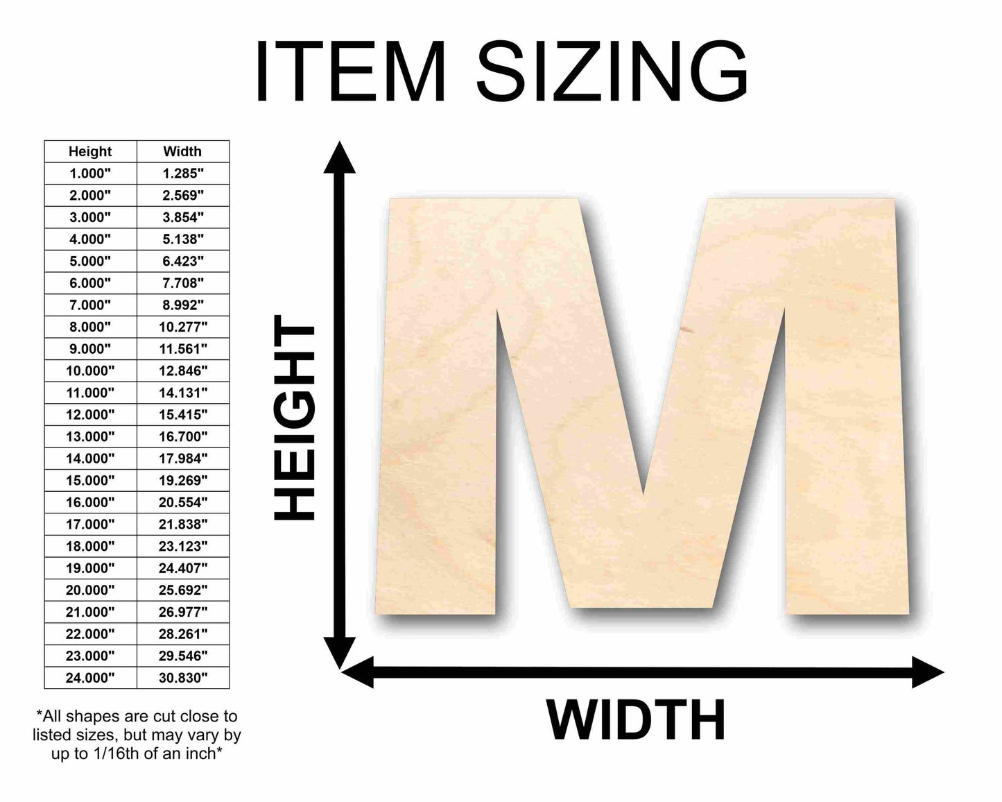 Unfinished Wood Block Letter M - Craft - up to 46" DIY