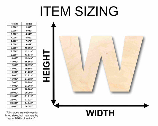 Unfinished Wood Block Letter W - Craft - up to 46" DIY