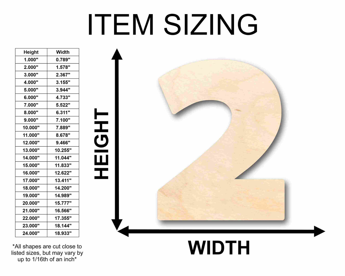 Unfinished Wood Block Number 2 - Craft - up to 46" DIY