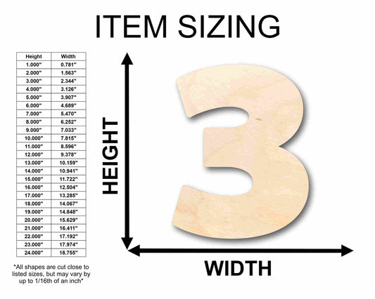 Unfinished Wood Block Number 3 - Craft - up to 46" DIY