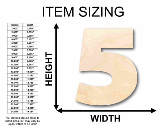 Unfinished Wood Block Number 5 - Craft - up to 46" DIY