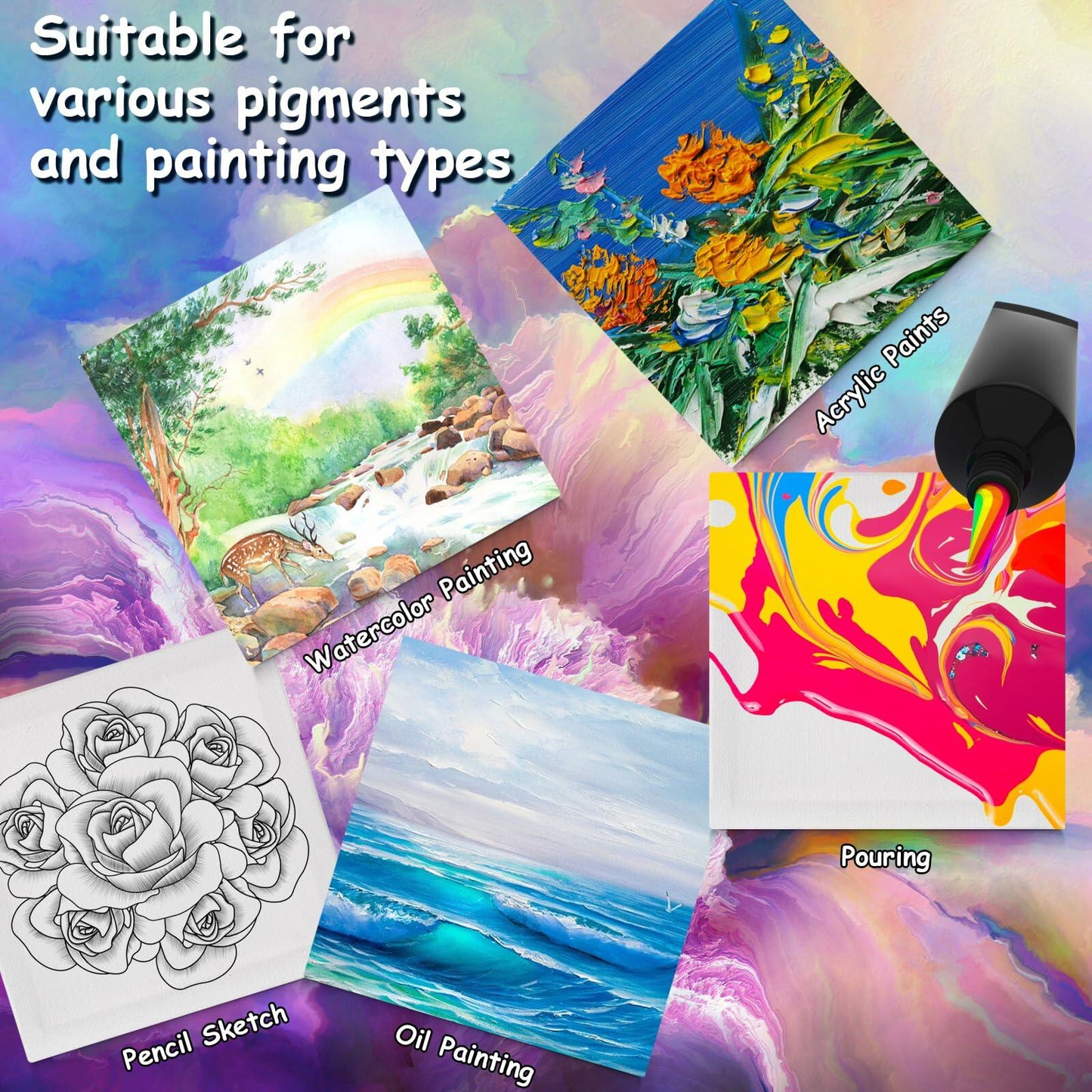 12PCS Mini Canvas & Easel Set – 4x4in Cotton Canvases