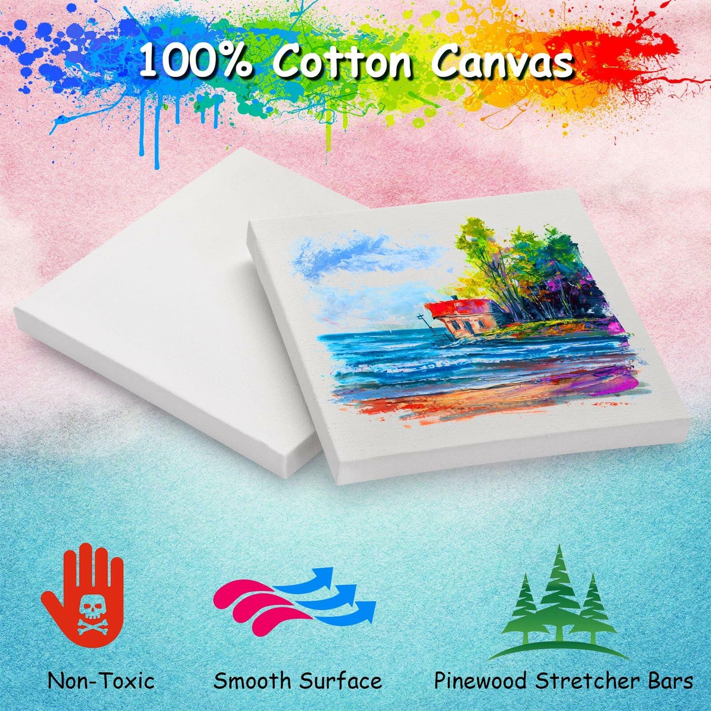 12PCS Mini Canvas & Easel Set – 4x4in Cotton Canvases
