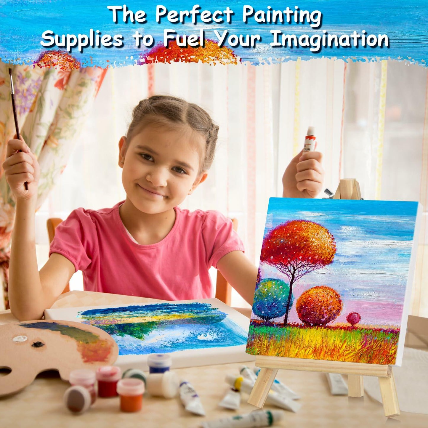 12PCS Mini Canvas & Easel Set – 4x4in Cotton Canvases