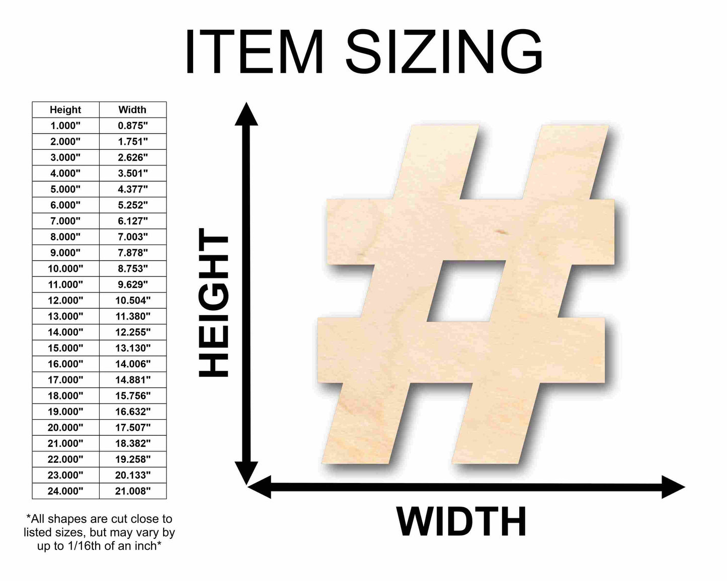 Unfinished Wood Block Symbol Hashtag Hashmark- Craft - up to 46" DIY
